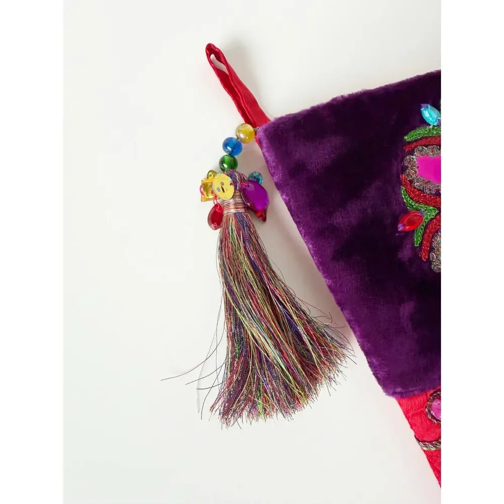 Pier 1 One Imports Christmas Stocking Multicolored Sequined Beaded Jester
